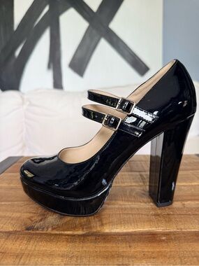 Jessica Simpson Black Patent Double-Strap Mary Jane Platform Pumps